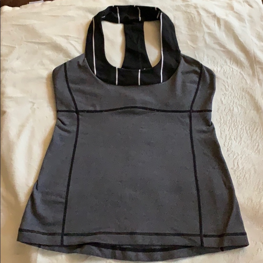 Lululemon black & white striped sheer t-back Top